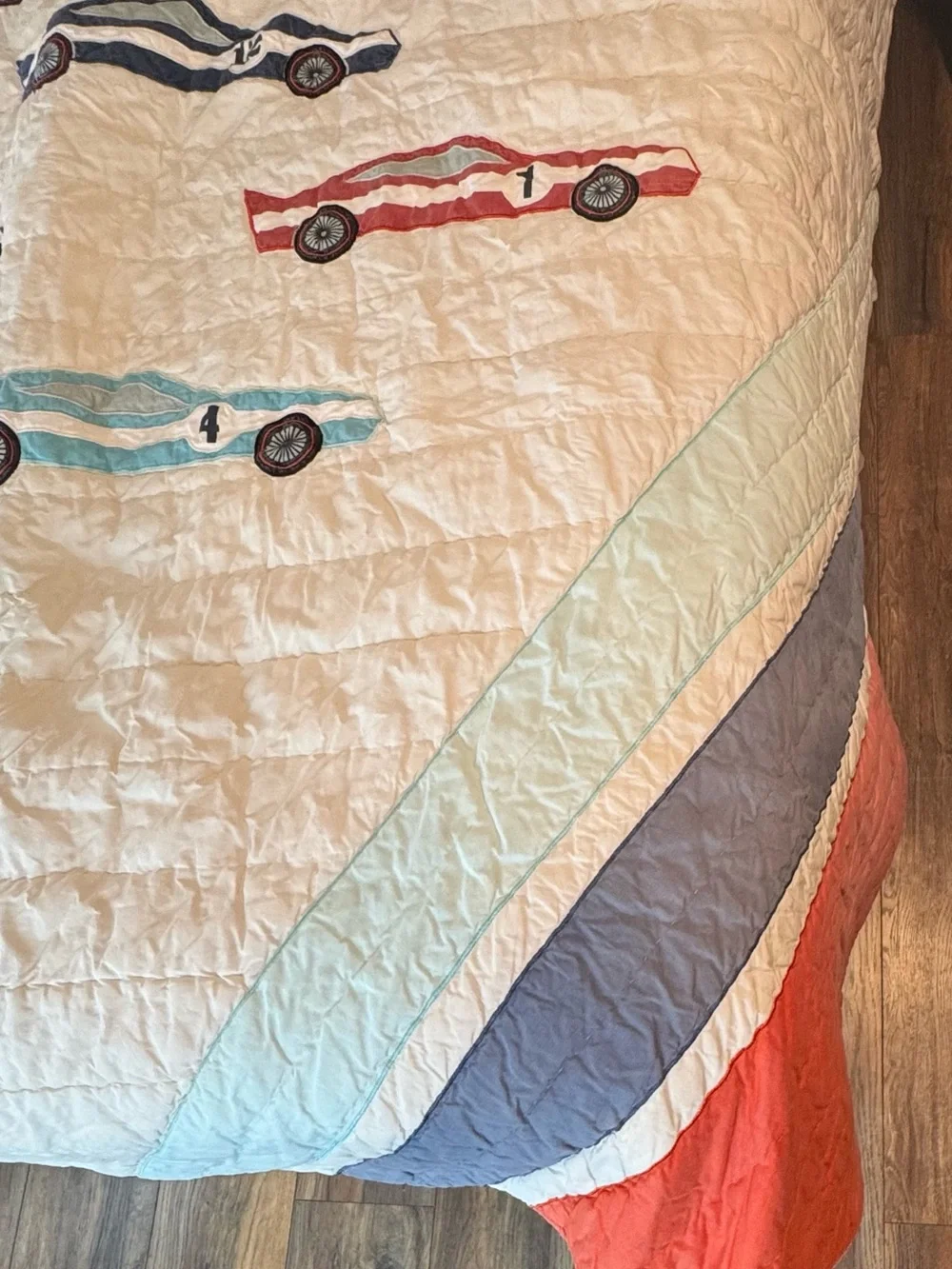 The Land of Nod “Pit Crew” Race Car Twin Size Quilt